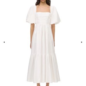 Self portrait white taffeta midi dress puff sleeve